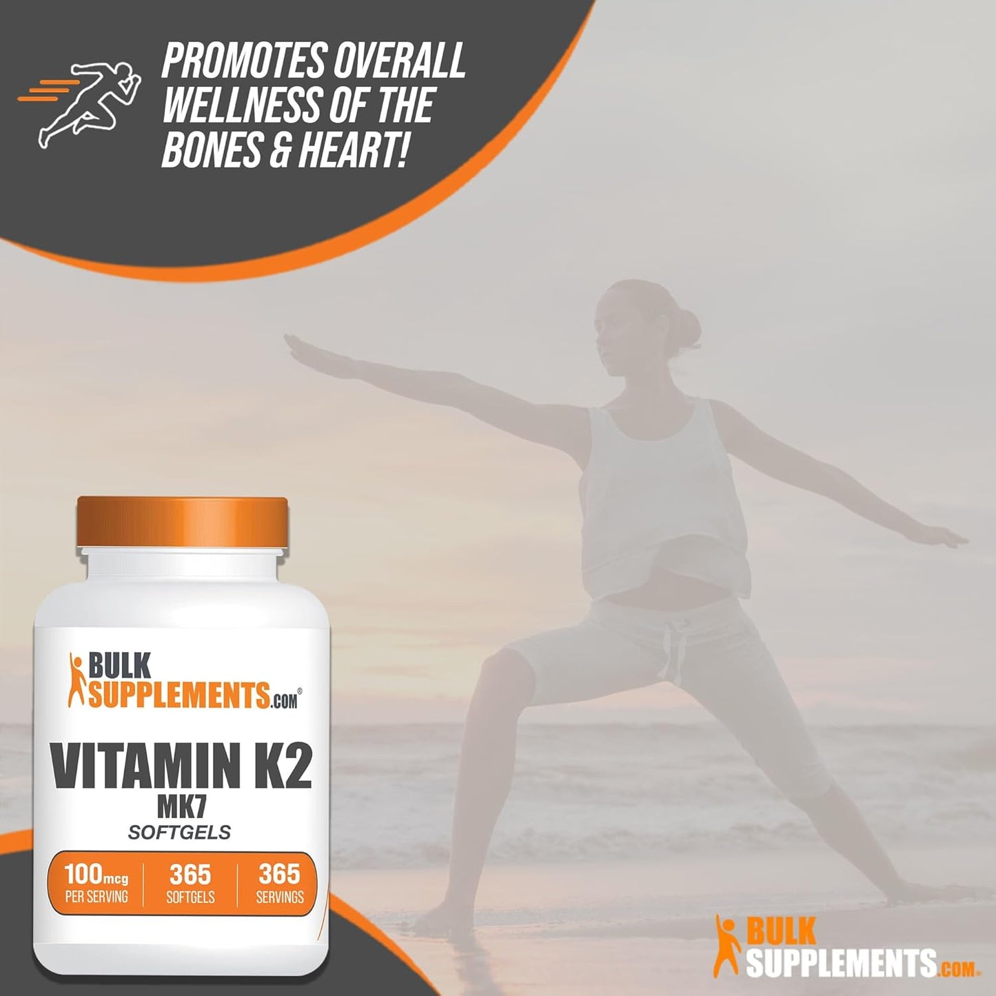 365 Count Vitamin K2 MK7 Softgels - Gluten Free K2 Supplement for Bone Health - 100 mcg per Serving, 1 Softgel