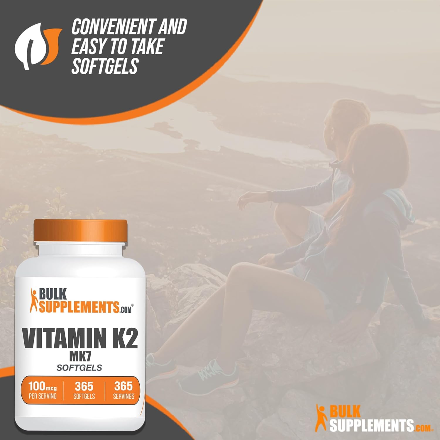 365 Count Vitamin K2 MK7 Softgels - Gluten Free K2 Supplement for Bone Health - 100 mcg per Serving, 1 Softgel