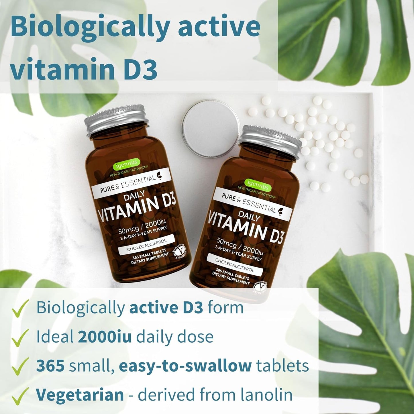 365 Day Supply of Igennus Healthcare Nutrition Vitamin D3 (2000iu) + Super B12-Complex Bundle for Vegetarians