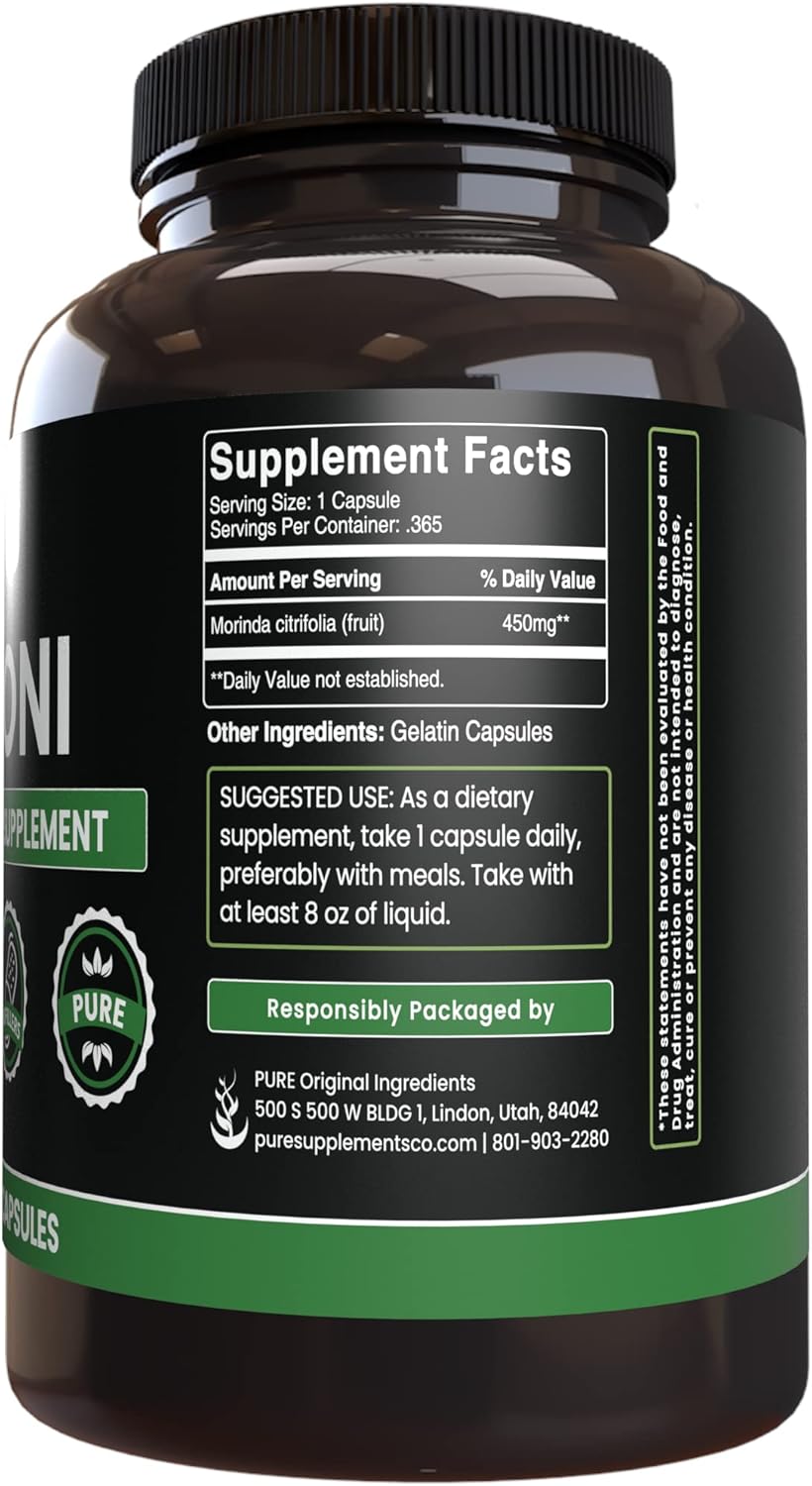 365 Pure Noni Capsules - No Magnesium or Rice Fillers, Lab Verified