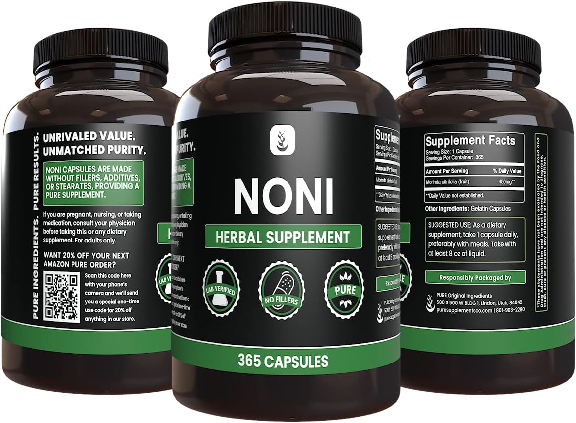 365 Pure Noni Capsules - No Magnesium or Rice Fillers, Lab Verified