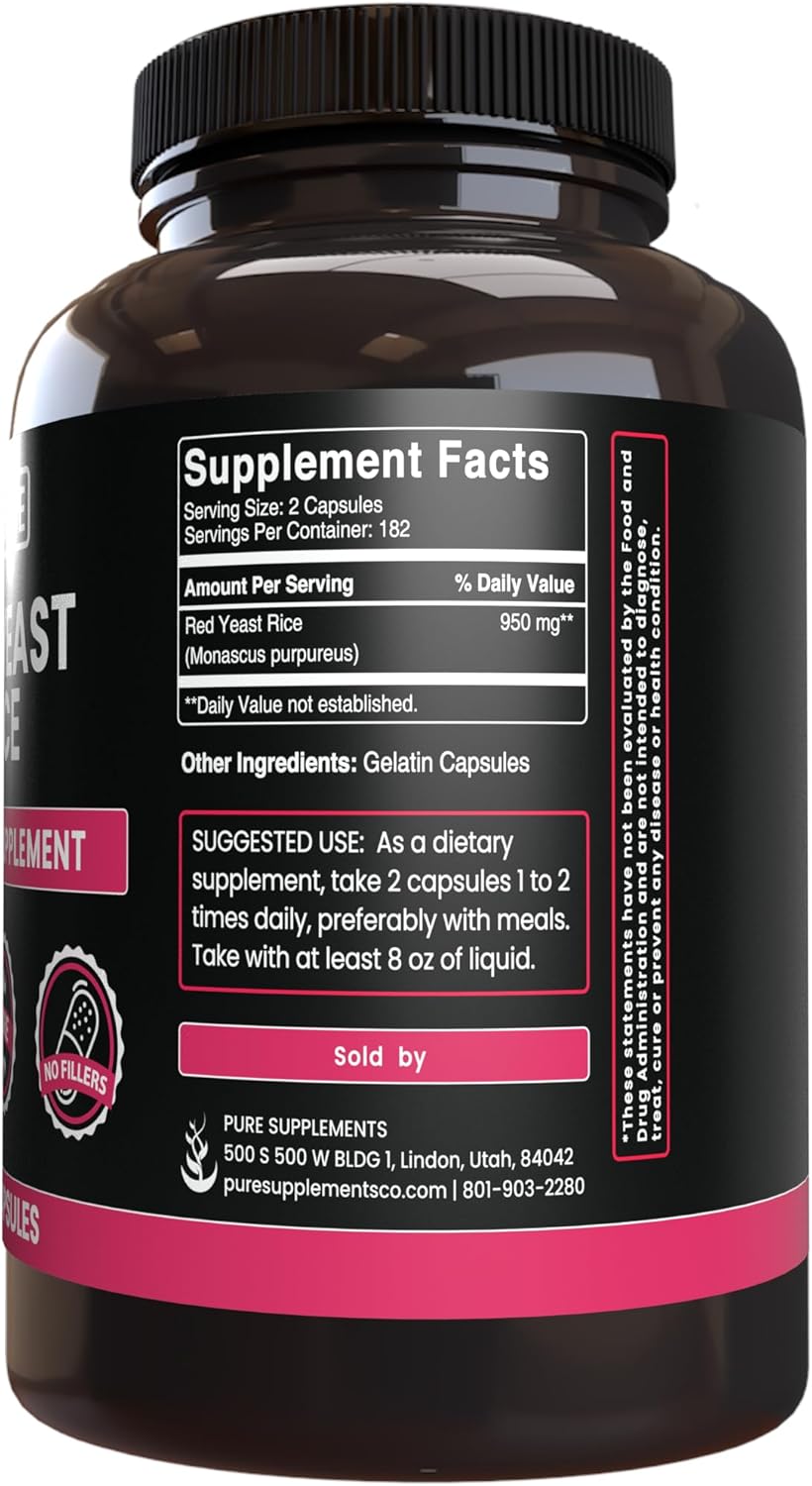 365 Pure Red Yeast Rice Capsules - Lab Verified, No Magnesium or Rice Fillers, Made with Original Ingredients
