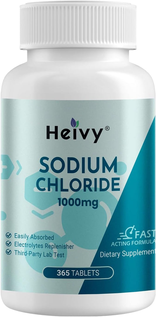 365 Pure Sodium Chloride Tablets 1000mg - Non-GMO Electrolyte Replenisher for Hydration Balance - Electrolyte Support Drink