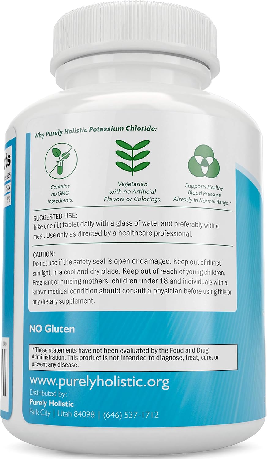 365 Tablets of Potassium Chloride Supplement - 1 Year Supply for Healthy Blood Pressure & Muscle Function - 99mg Vegetarian Tablets - Non GMO Formula