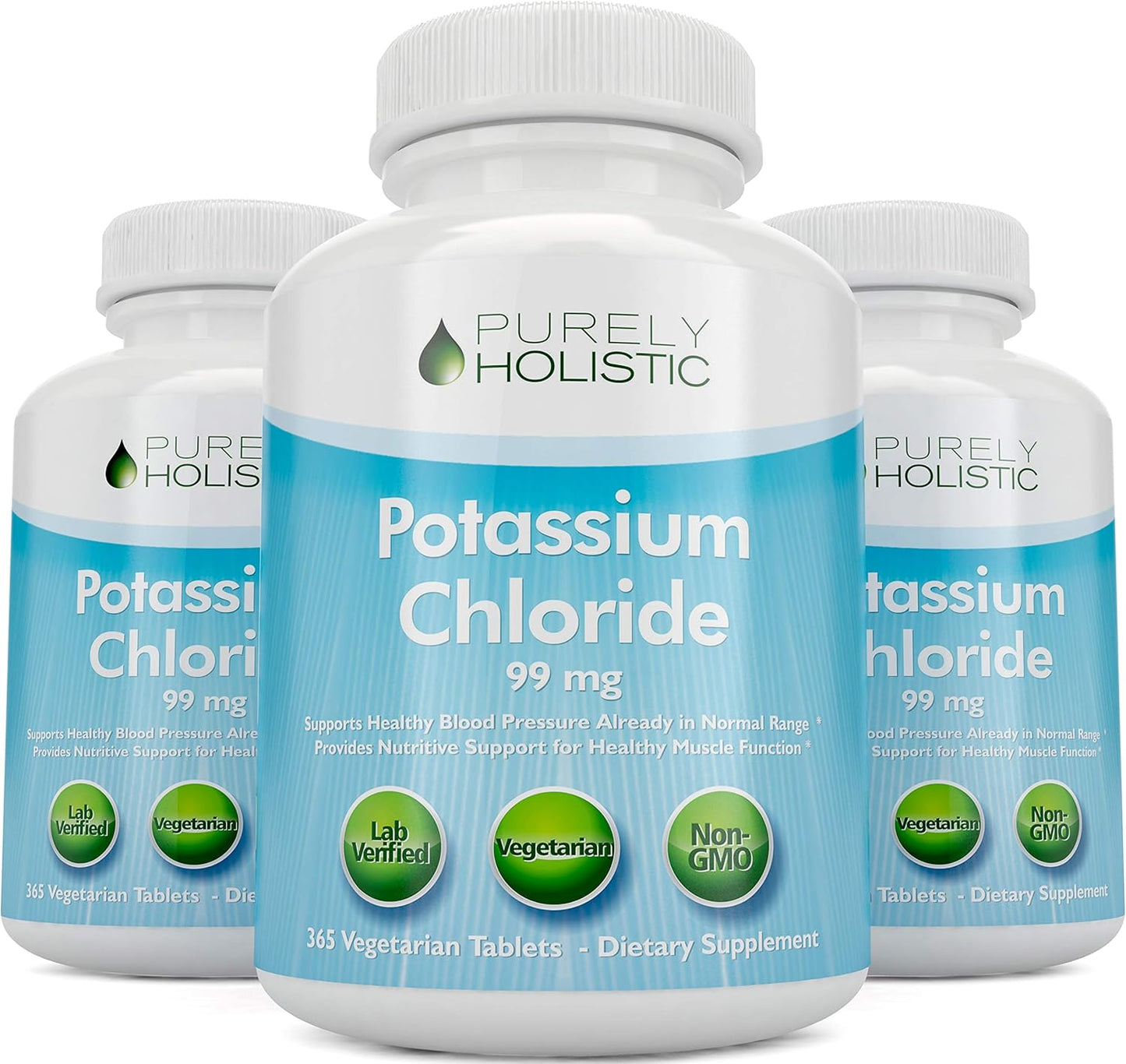 365 Tablets of Potassium Chloride Supplement - 1 Year Supply for Healthy Blood Pressure & Muscle Function - 99mg Vegetarian Tablets - Non GMO Formula