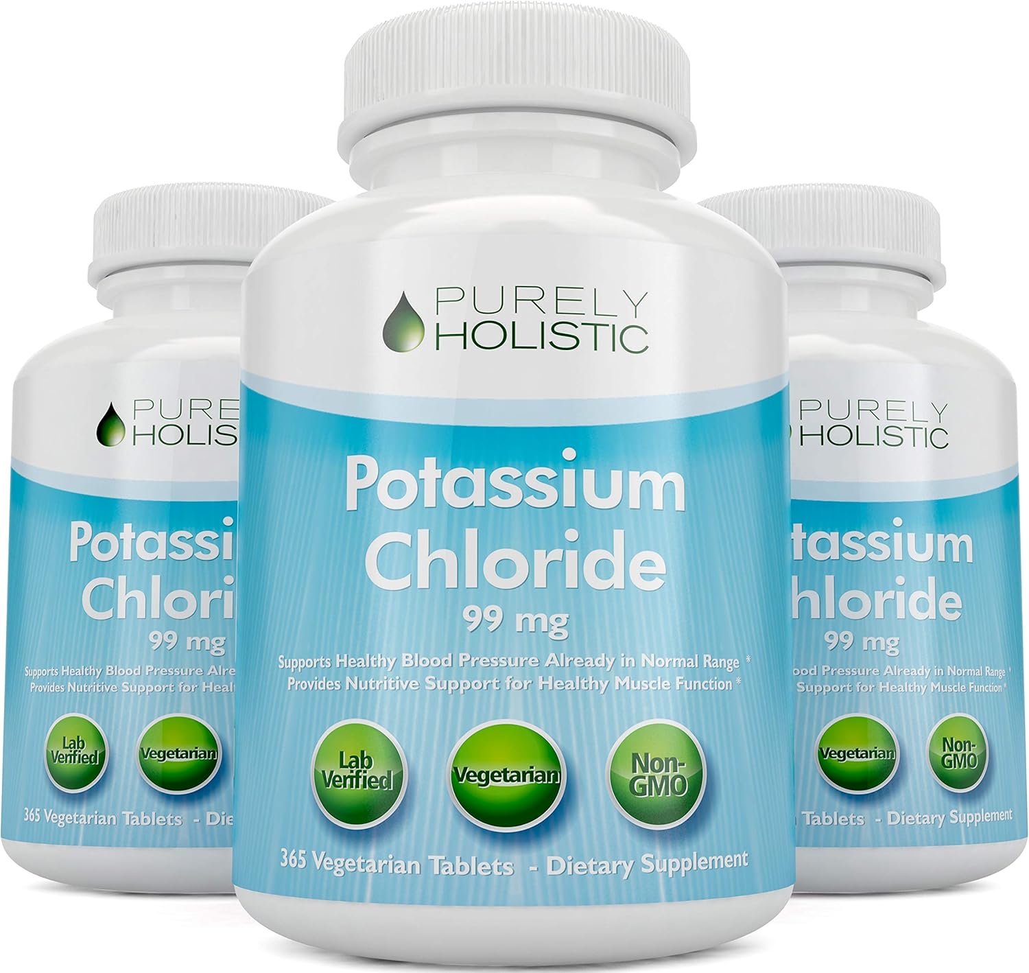 365 Tablets of Potassium Chloride Supplement - 1 Year Supply for Healthy Blood Pressure & Muscle Function - 99mg Vegetarian Tablets - Non GMO Formula