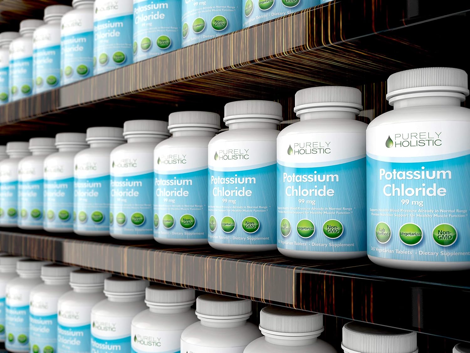 365 Tablets of Potassium Chloride Supplement - 1 Year Supply for Healthy Blood Pressure & Muscle Function - 99mg Vegetarian Tablets - Non GMO Formula