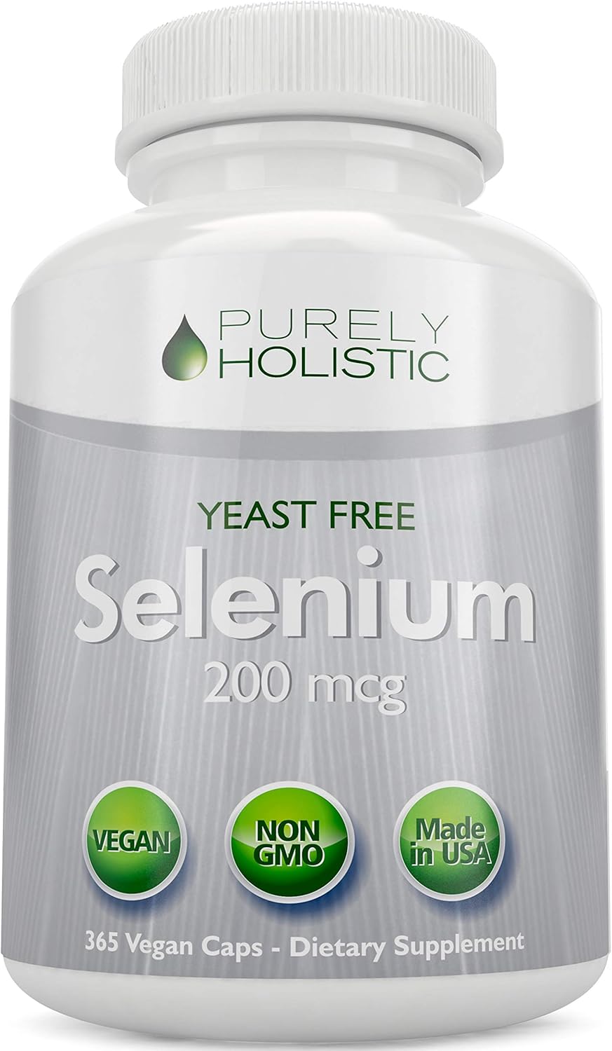 365 Vegan Capsules of Pure L-Selenomethionine Selenium 200mcg for Thyroid, Heart, and Immune Support - Yeast-Free & Made in USA - Antioxidant Mineral