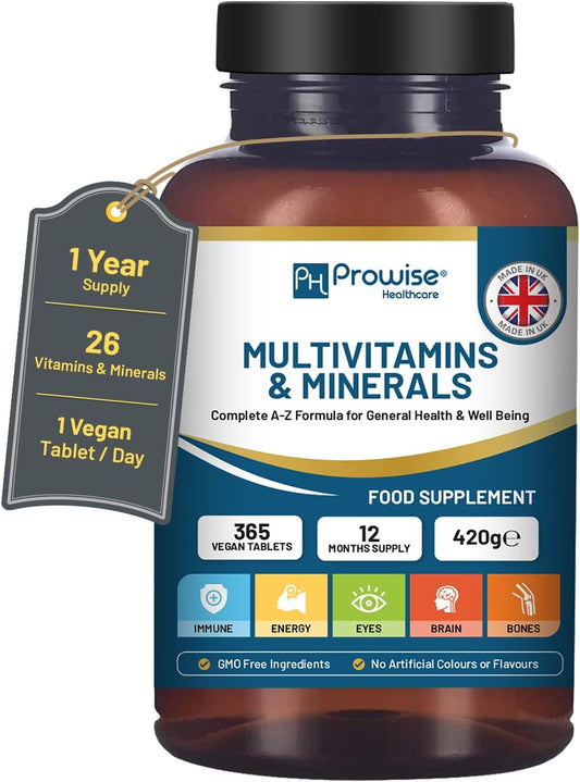 365 Vegan Multivitamin & Mineral Tablets | 1 Year Supply | 26 Essential Nutrients | Made in UK | Prowise Healthcare