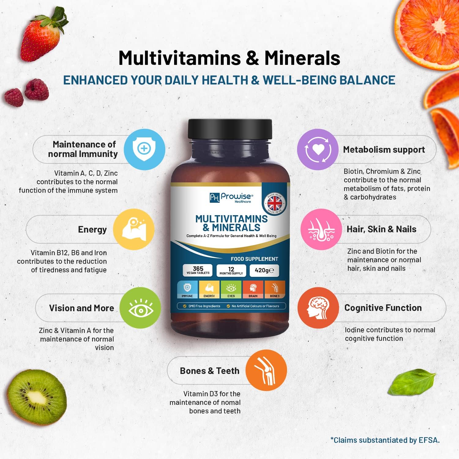 365 Vegan Multivitamin & Mineral Tablets | 1 Year Supply | 26 Essential Nutrients | Made in UK | Prowise Healthcare
