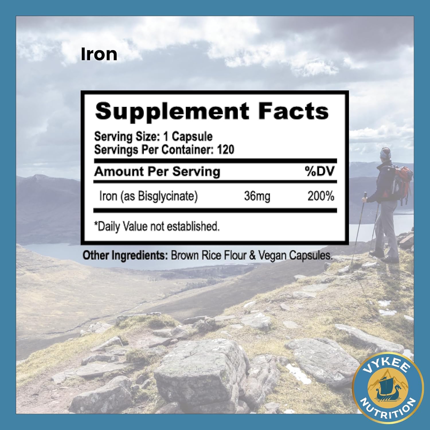 36mg Iron Supplement for Energy & Immune Health | Vegan, Non-GMO | High Absorption Iron Bisglycinate | Gentle on Stomachs | 120 Capsules