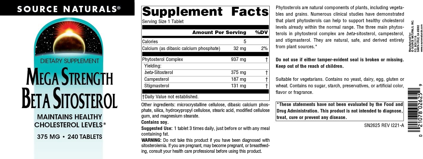 375mg Plant-Sourced Beta Sitosterol by Source Naturals - 240 Tablets