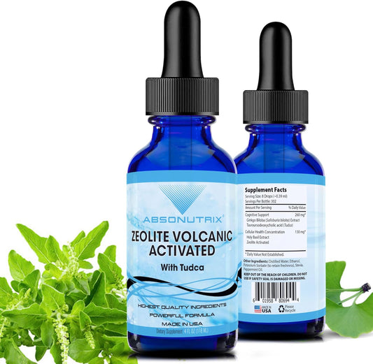 390 mg Absonutrix Zeolite Volcanic Activated with Tudca Liquid Supplement - 4 Oz, 302 Servings - Made in USA, Non-GMO, GMP Certified