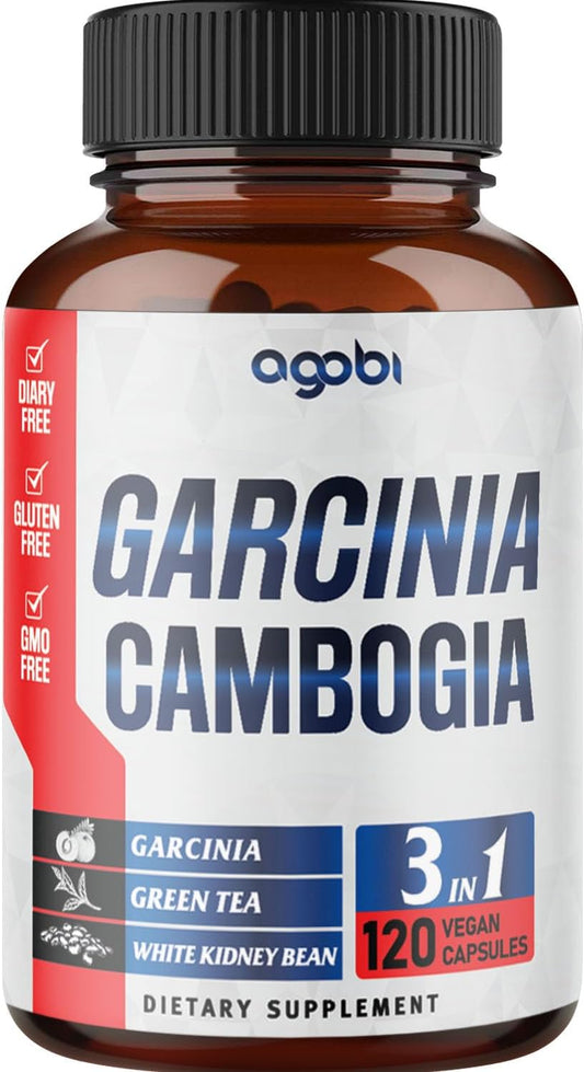 3in1 Garcinia Cambogia Herbal Supplement Capsules - 11200mg Blend with Green Tea & White Kidney Bean for Immune Support - 120 Vegan Capsules - 2 Month Supply