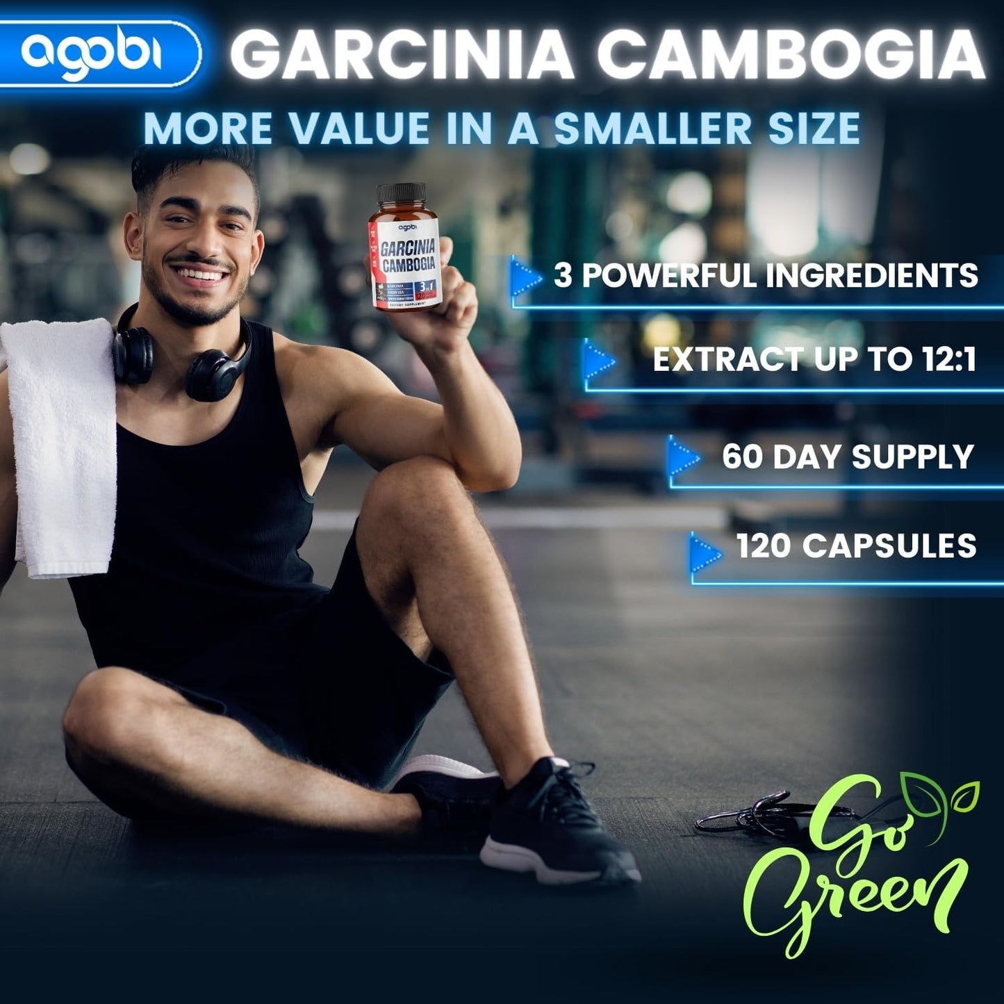 3in1 Garcinia Cambogia Herbal Supplement Capsules - 11200mg Blend with Green Tea & White Kidney Bean for Immune Support - 120 Vegan Capsules - 2 Month Supply
