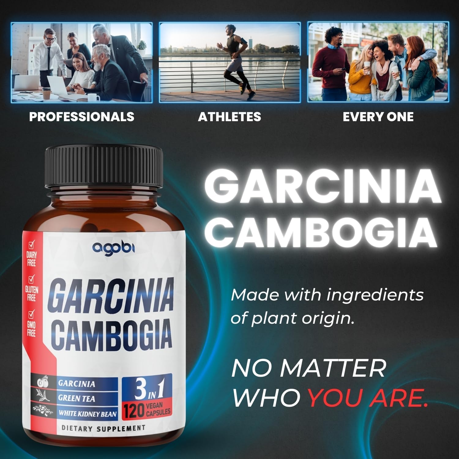 3in1 Garcinia Cambogia Herbal Supplement Capsules - 11200mg Blend with Green Tea & White Kidney Bean for Immune Support - 120 Vegan Capsules - 2 Month Supply