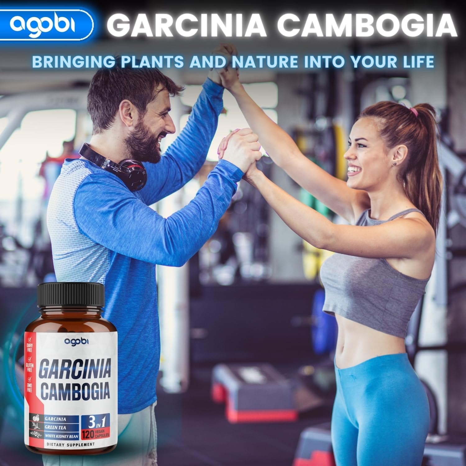 3in1 Garcinia Cambogia Herbal Supplement Capsules - 11200mg Blend with Green Tea & White Kidney Bean for Immune Support - 120 Vegan Capsules - 2 Month Supply