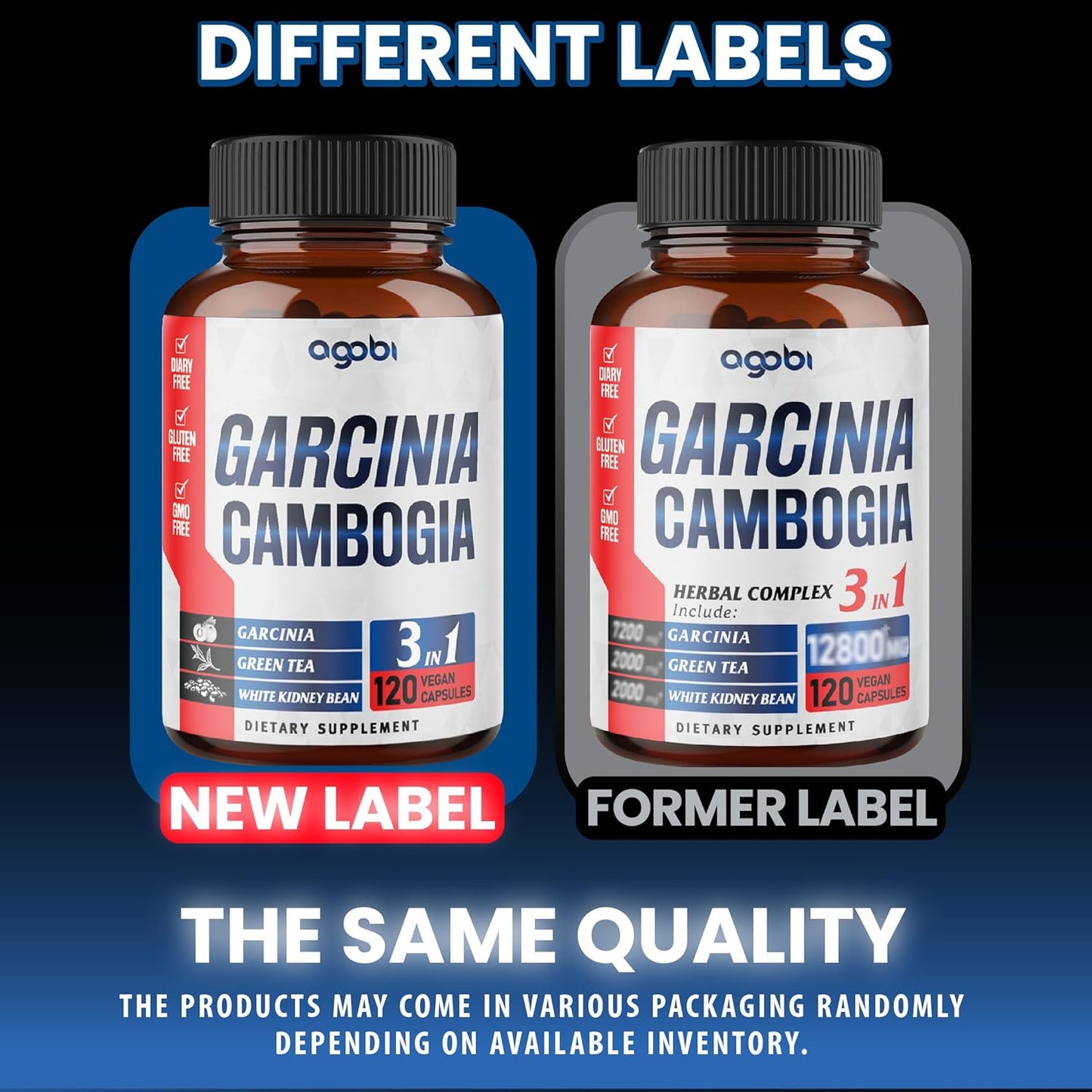 3in1 Garcinia Cambogia Herbal Supplement Capsules - 11200mg Blend with Green Tea & White Kidney Bean for Immune Support - 120 Vegan Capsules - 2 Month Supply