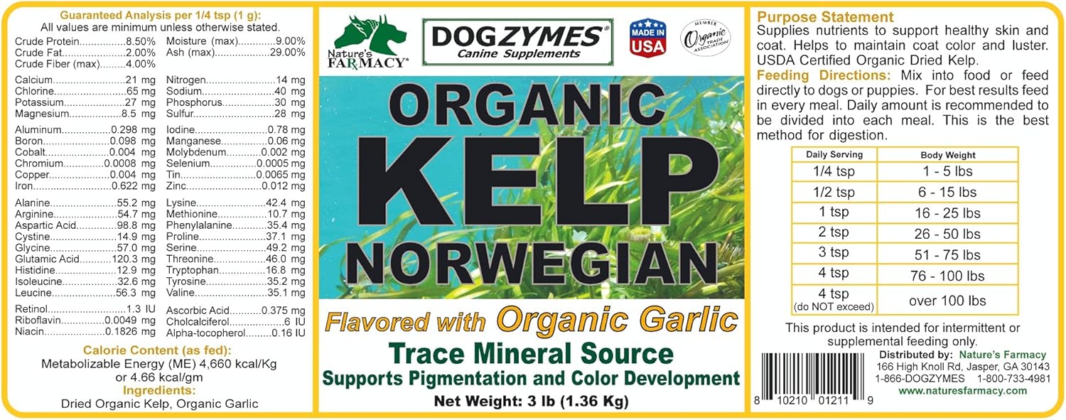 3lb Dogzymes Organic Norwegian Kelp with Garlic: Natural Dog Supplement