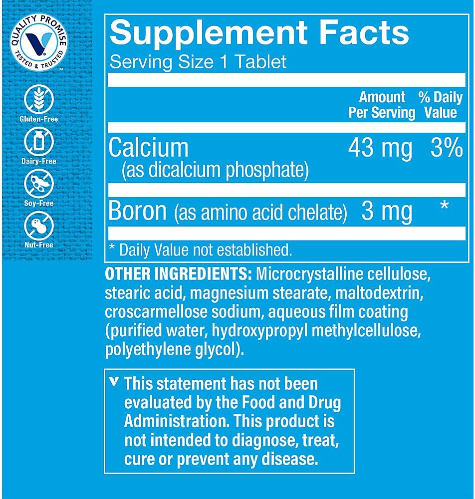 3MG Chelated Boron Tablets for Bone Support - High Absorption Mineral Supplement by The Vitamin Shoppe