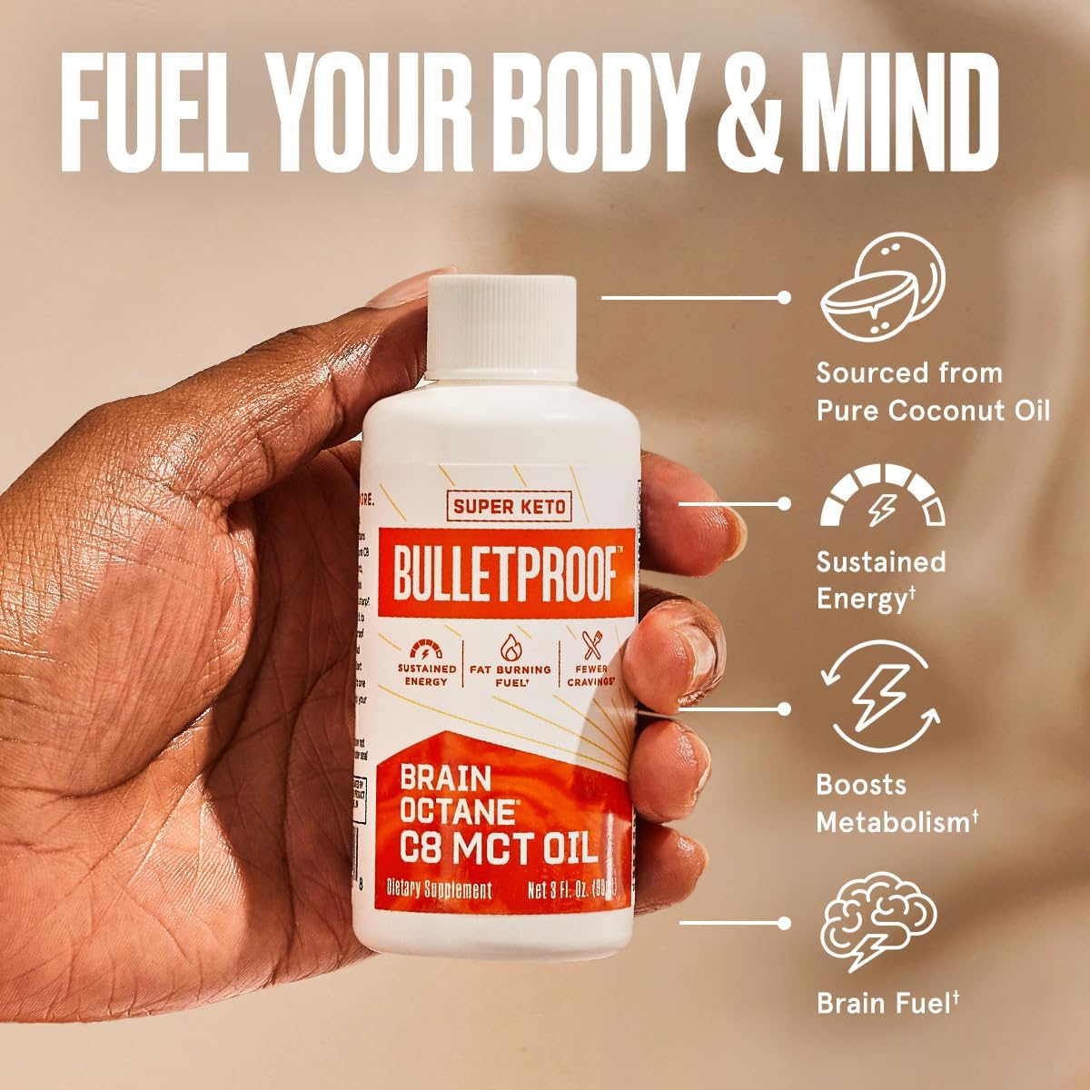 3oz Bulletproof Brain Octane C8 MCT Oil Travel Size - Keto Supplement for Energy & Cravings