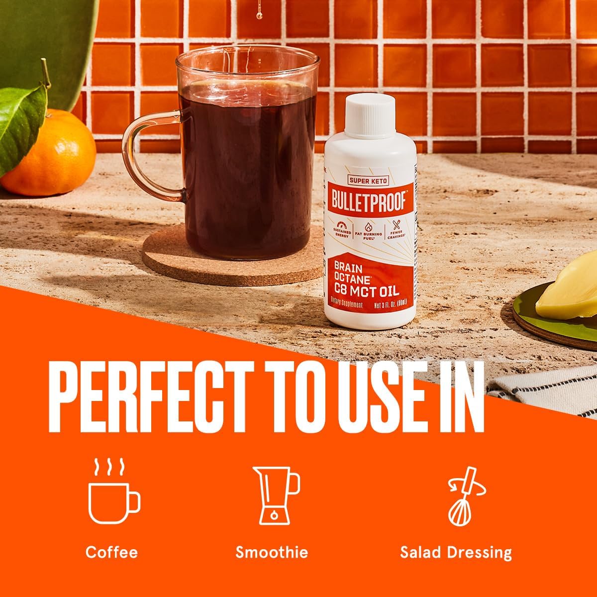 3oz Bulletproof Brain Octane C8 MCT Oil Travel Size - Keto Supplement for Energy & Cravings