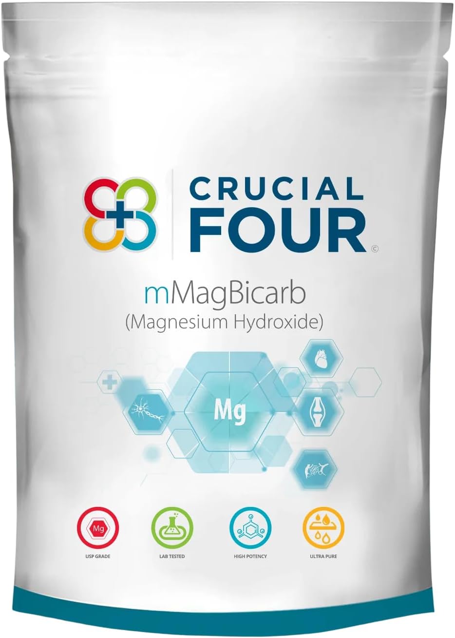 3oz Crucial FOUR mMagBicarb Magnesium Hydroxide Powder - Dead Sea Sourced Alkaline Supplement for Bone, Muscle, Nerve Health - pH Balance & Digestive Wellness Support
