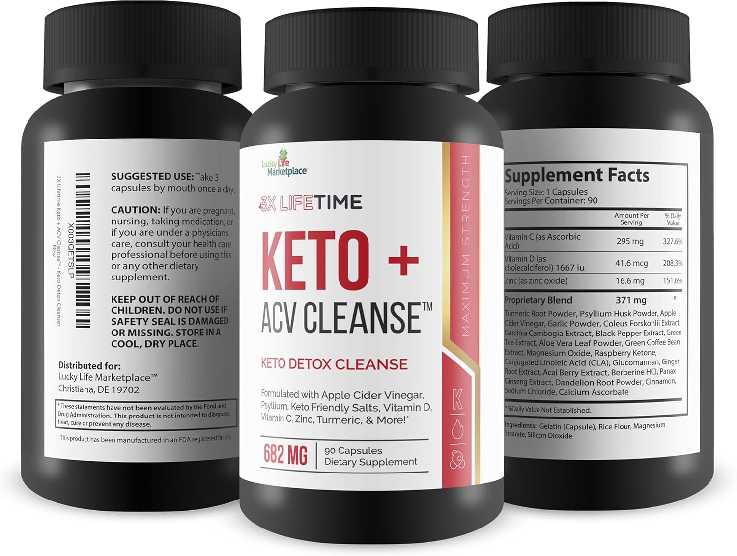 3X Lifetime Keto + ACV Cleanse for Full Body Detox - 90 Day Supply - Reduce Belly Bloat & Boost Energy - Psyllium Digestive Support - Keto Cleanser
