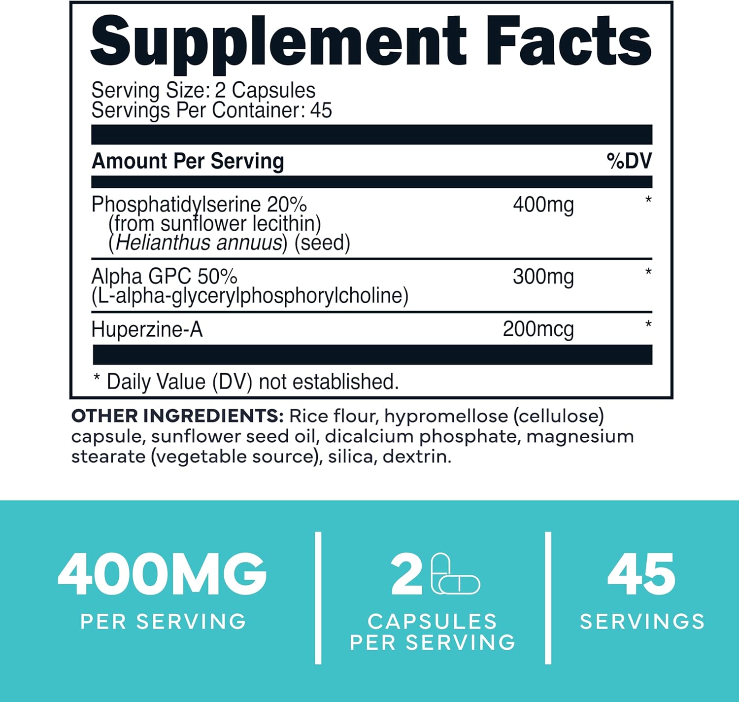 3X Strength Phosphatidylserine Nootropic Supplement with Alpha GPC and Huperzine A for Clean Focus and Memory Support