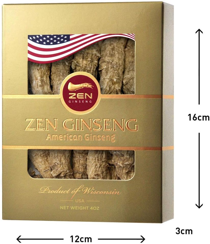 4 Boxes Zen Ginseng: Premium Large American Ginseng Root (4oz per Box) - Non-GMO, Gluten Free Wisconsin Ginseng. Boost Immunity, Energy & Stamina for Men & Women.