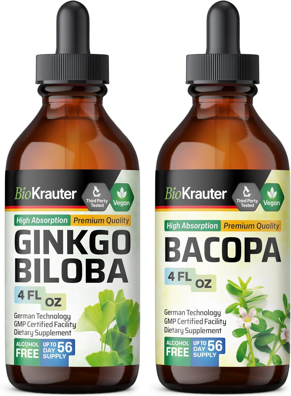4 Fl. Oz. Bacopa and Ginkgo Biloba Tincture Combo for Cognitive Health by BIO KRAUTER
