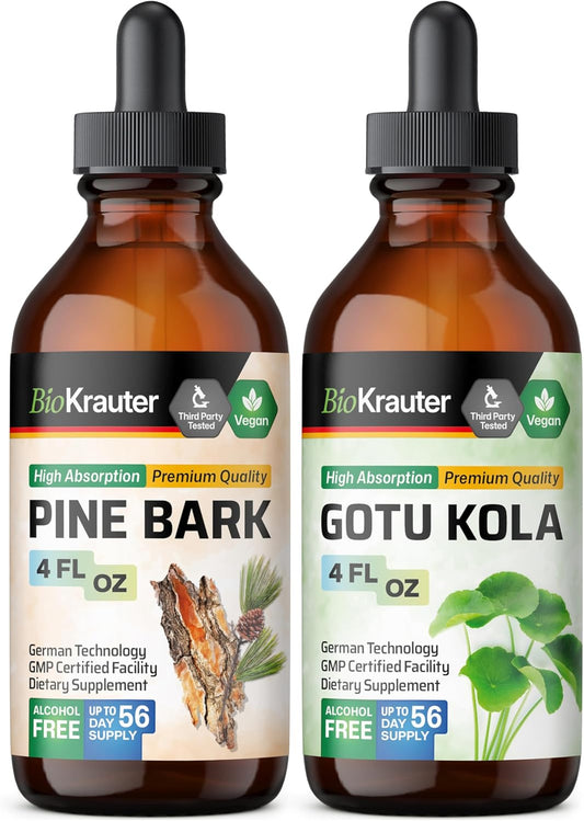 4 Fl. Oz. Pine Bark and Gotu Kola Tinctures by BIO KRAUTER - Natural Herbal Supplements for Wellness