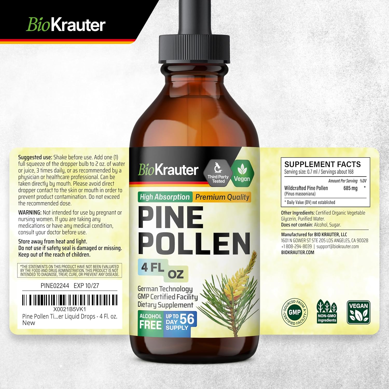 4 Fl. Oz. Pine Pollen and Stinging Nettle Tinctures by BIO KRAUTER