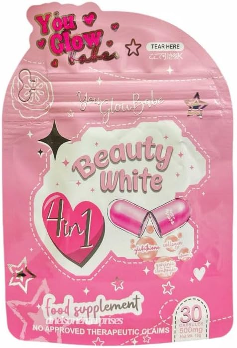 4 in 1 Glutathione Capsules - Beauty White Formula for Radiant Skin, 30 Count