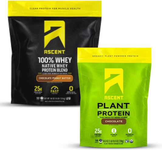 4 lb Ascent Chocolate Peanut Butter Whey + Plant Protein Powder - 18 Servings