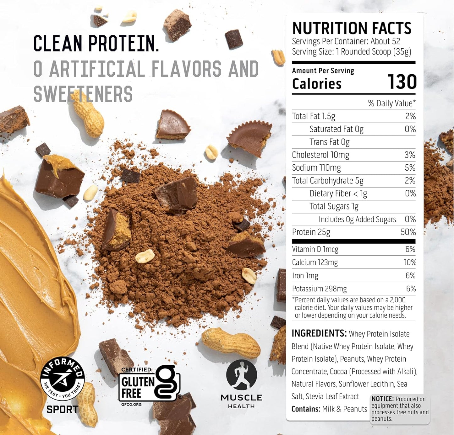 4 lb Ascent Chocolate Peanut Butter Whey + Plant Protein Powder - 18 Servings
