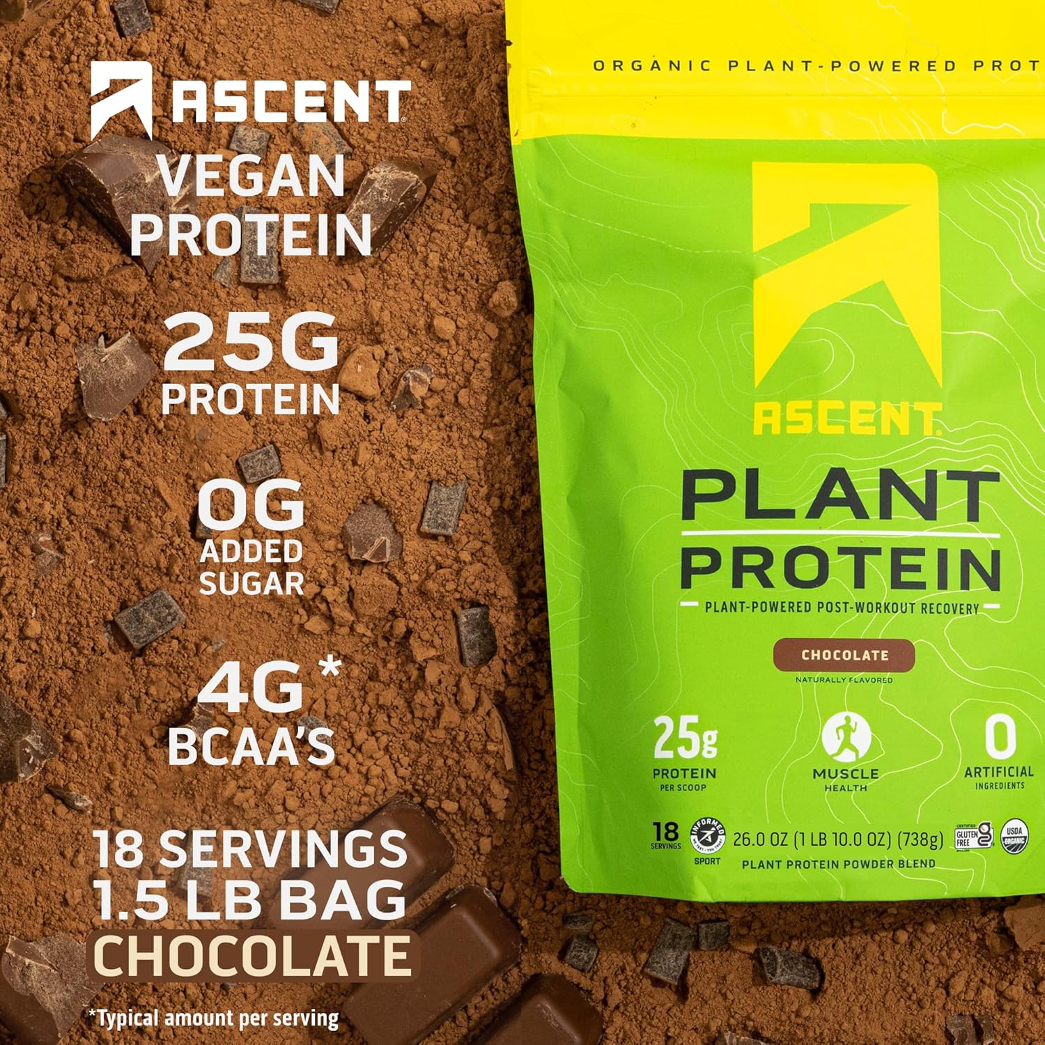 4 lb Ascent Chocolate Peanut Butter Whey + Plant Protein Powder - 18 Servings