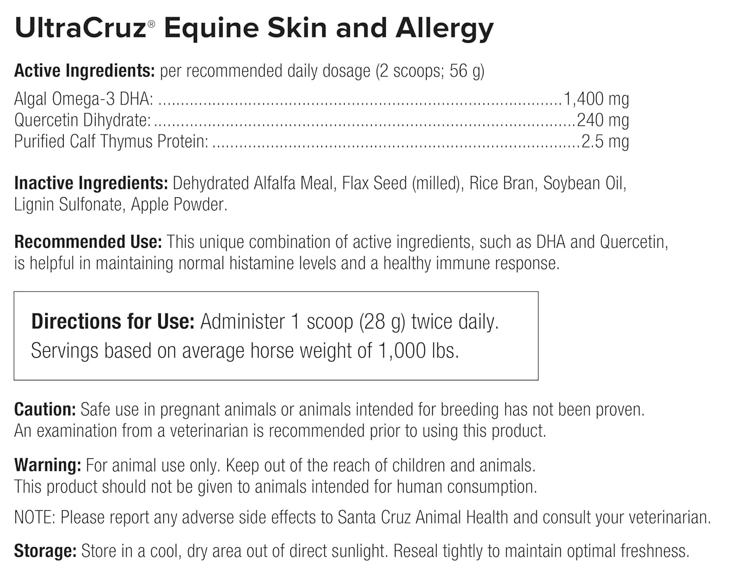 4 lb. Pellet UltraCruz Equine Skin and Allergy Supplement - Horse Skin Care Formula