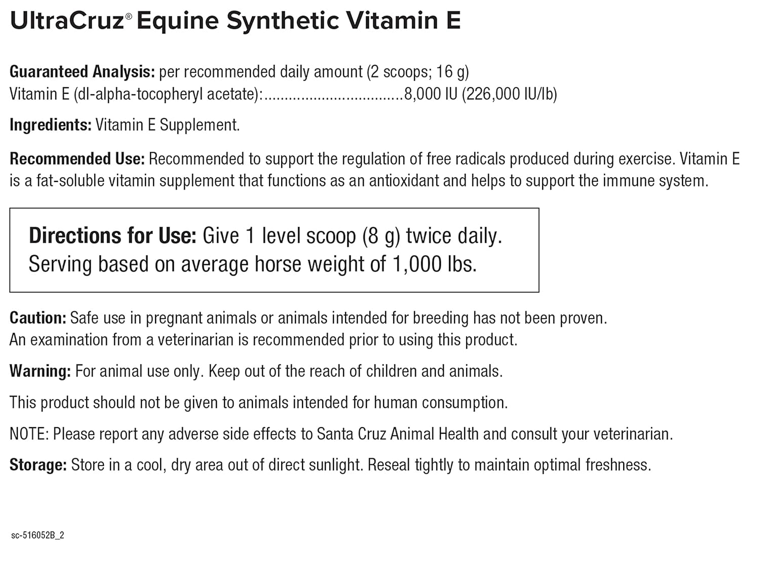 4 lb UltraCruz Equine Synthetic Vitamin E Powder Supplement for Horses (112 Day Supply)