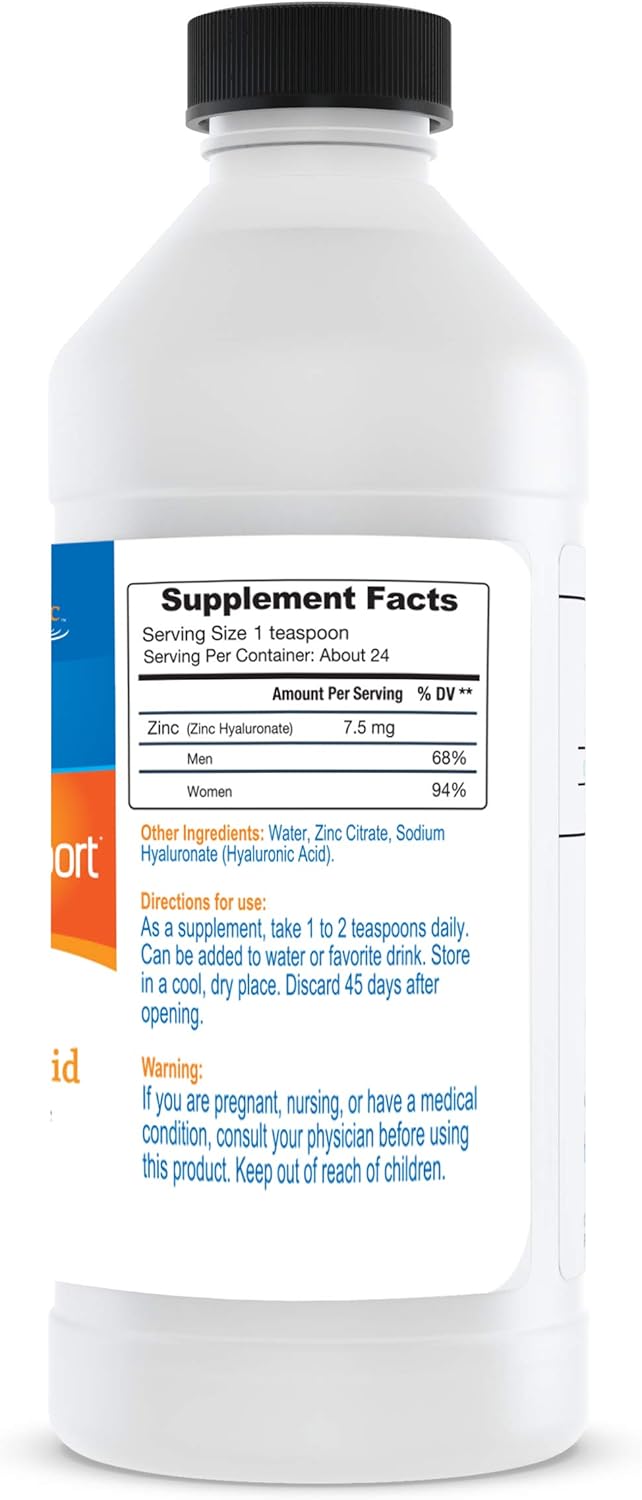 4 Oz Liquid Zinc Supplement with Hyaluronic Acid for Immune Support - Daily Mineral Boost for Hydration - Gluten Free, Cruelty Free - Men and Women's Immune Zinc Liquid