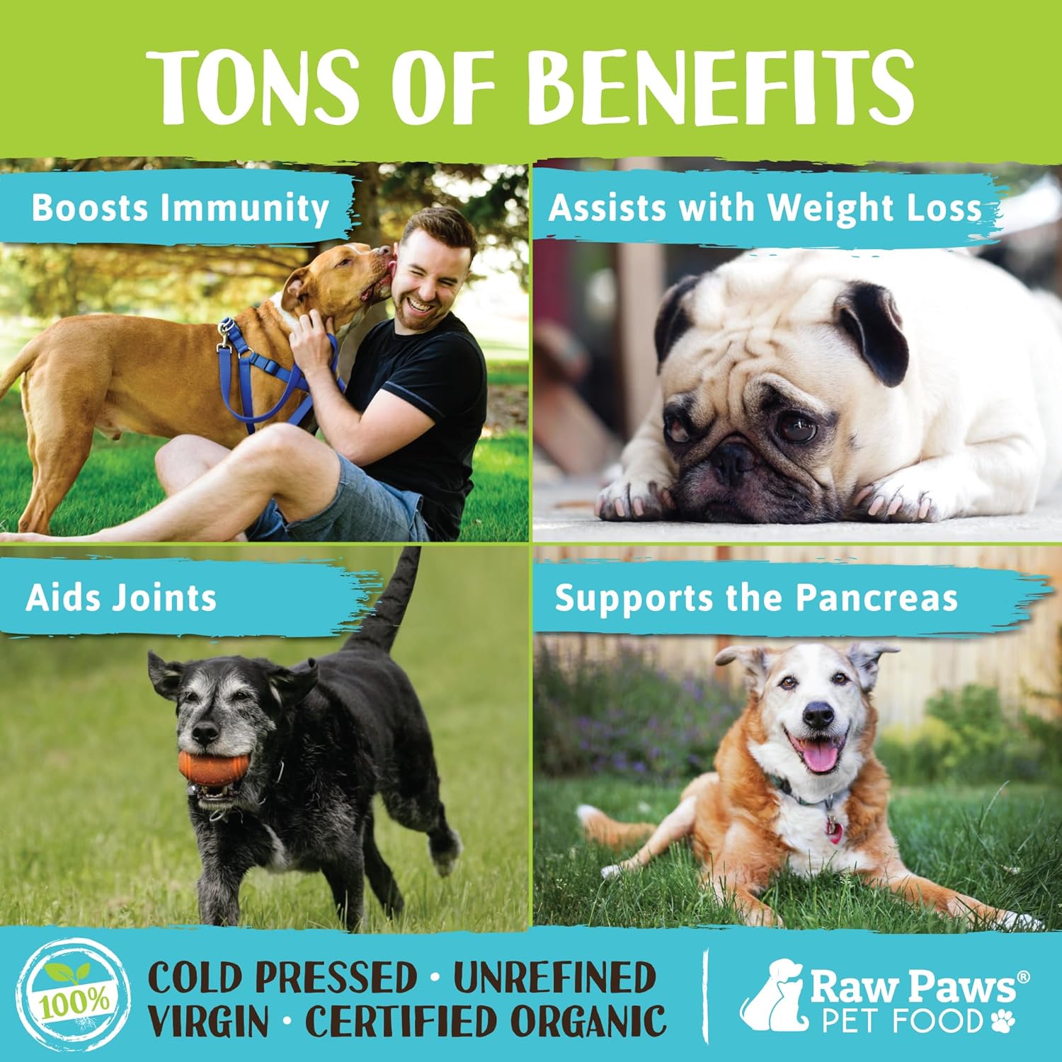 4-oz Raw Paws Organic Coconut Oil for Dogs & Cats - Natural Allergy Relief, Immune & Digestive Support, Hairball Relief