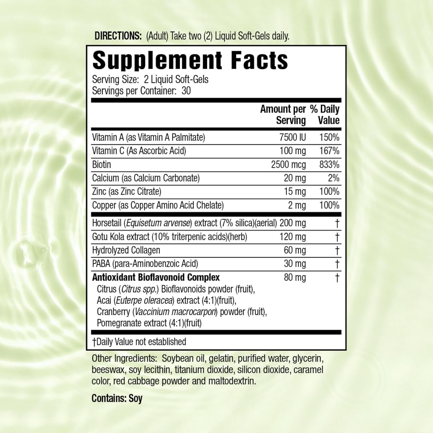 4-Pack Applied Nutrition Longer Stronger Hair & Nails Liquid Soft-Gels with Biotin, Silica & Collagen - 30 Servings Each