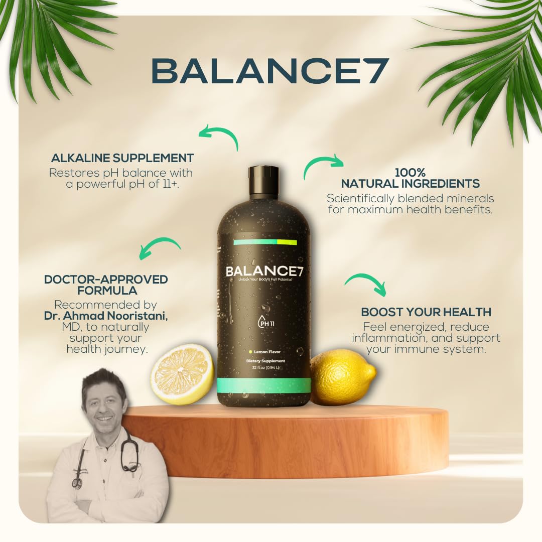 4-Pack Balance 7 Alkaline Concentrate - 11+ pH Alkalizer & Booster - Drinking Water Enhancer (4 x 32 fl oz)