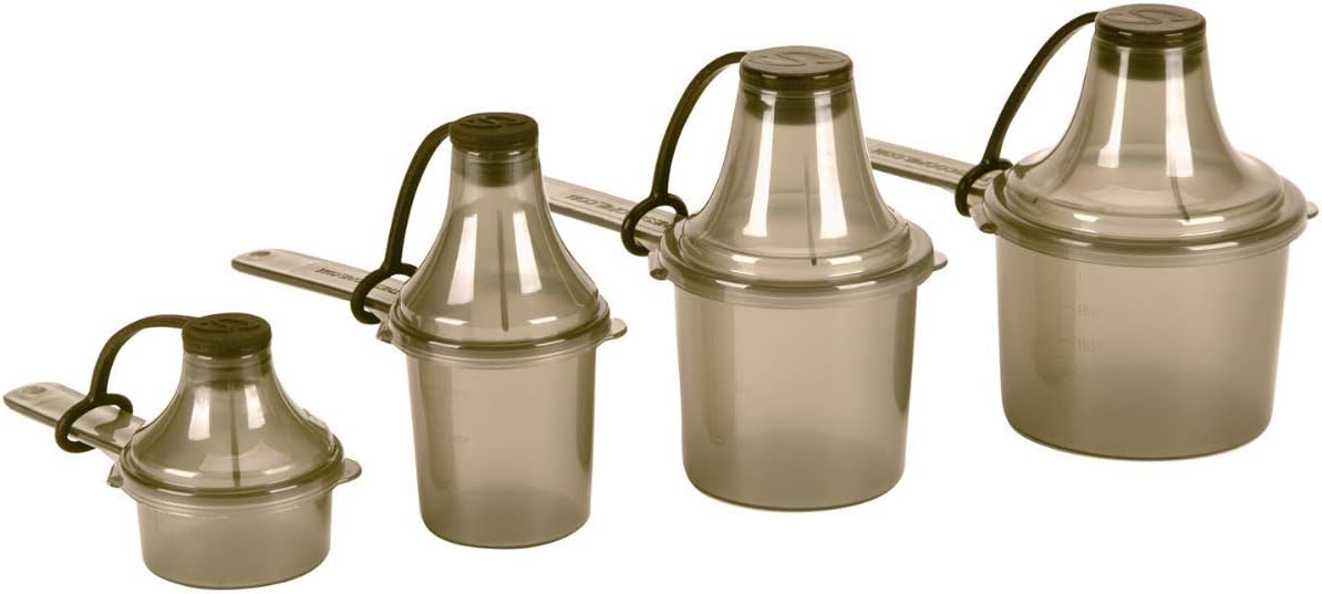 4-Pack Black Scoopie Supplement Container Set for Workout Powder and Protein, Spill-Proof Dispenser with Funnel System