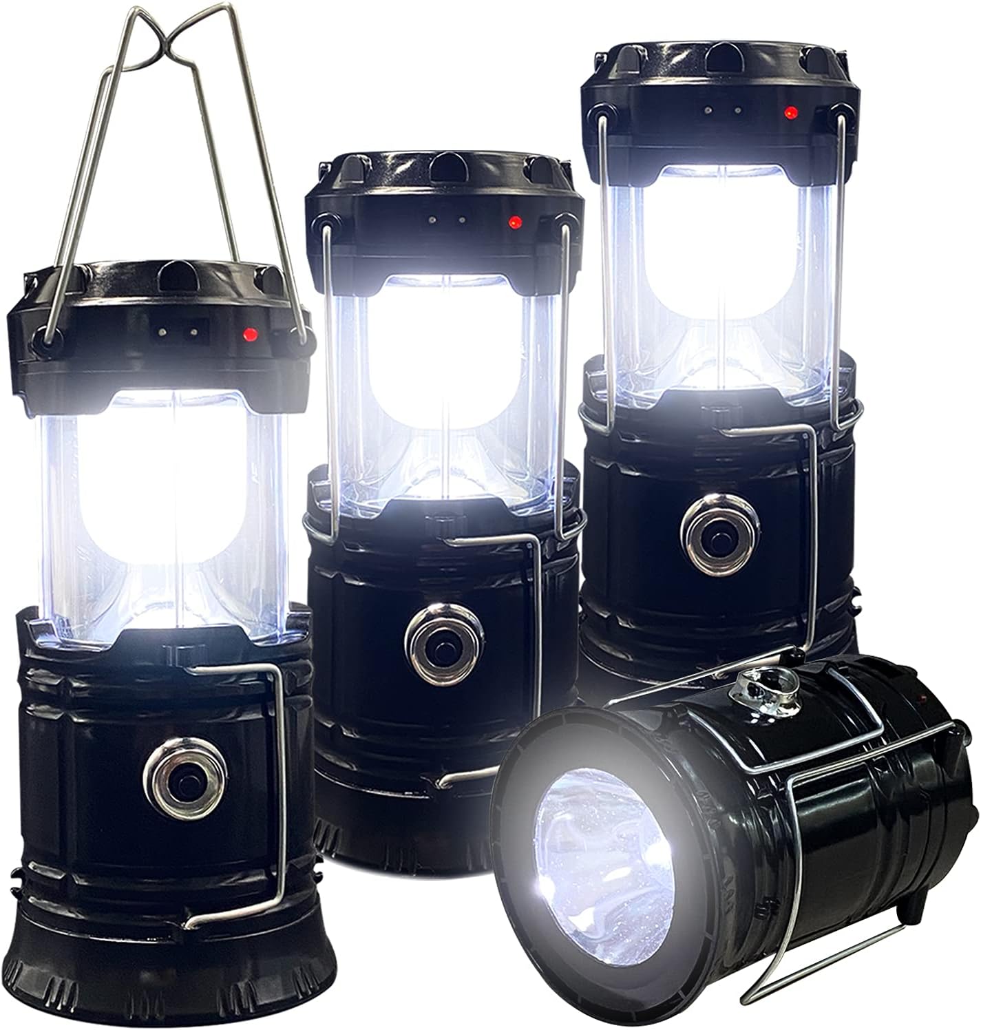 4-Pack Collapsible Portable LED Camping Lanterns with Solar & USB Rechargeable, Lightweight & Waterproof Survival Kits for Indoor/Outdoor, Home Emergency, Power Outages, Hiking, Hurricane