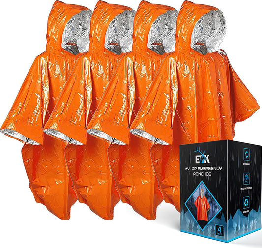 4-Pack ELK Emergency Ponchos - Mylar Reversible Thermal Raincoat Blankets for Outdoor Camping - Reflective for Increased Visibility