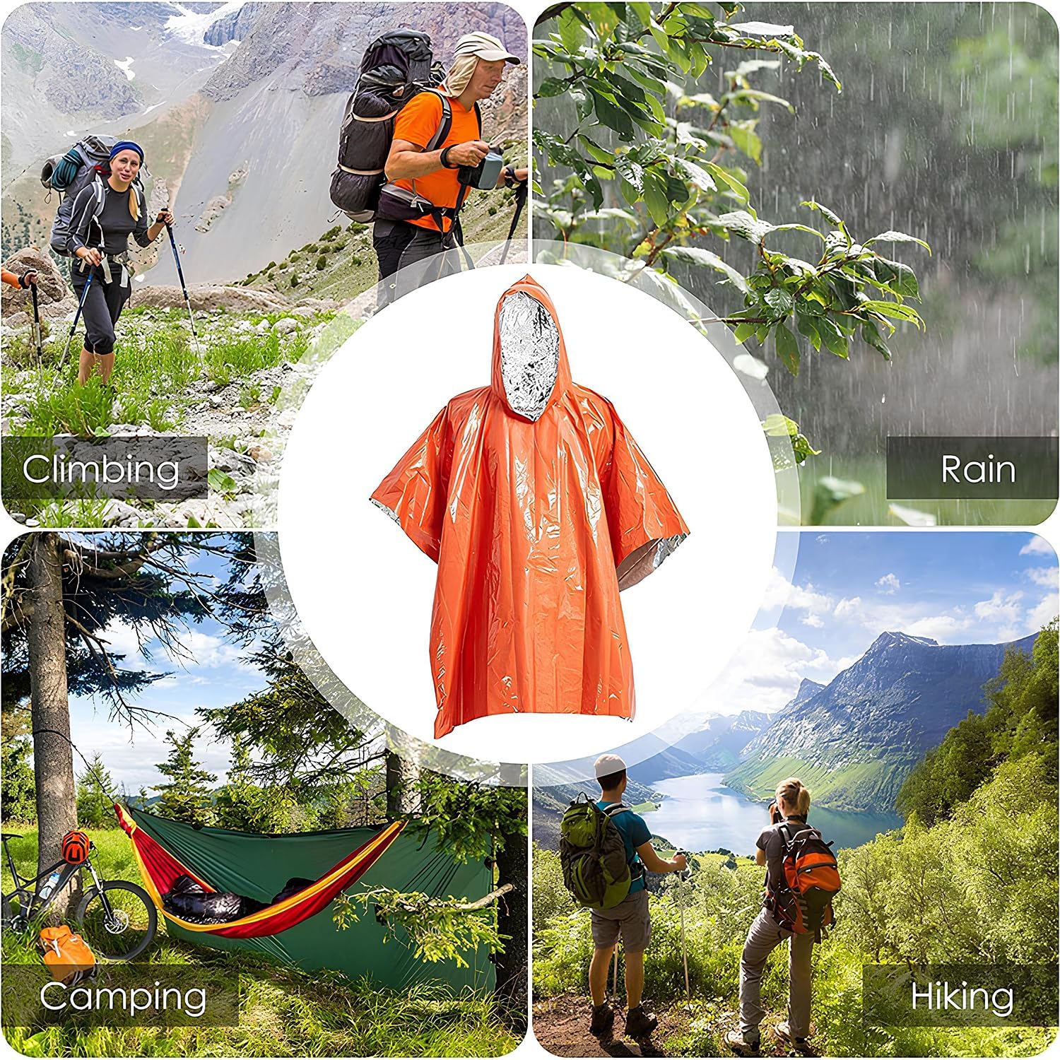 4-Pack ELK Emergency Ponchos - Mylar Reversible Thermal Raincoat Blankets for Outdoor Camping - Reflective for Increased Visibility