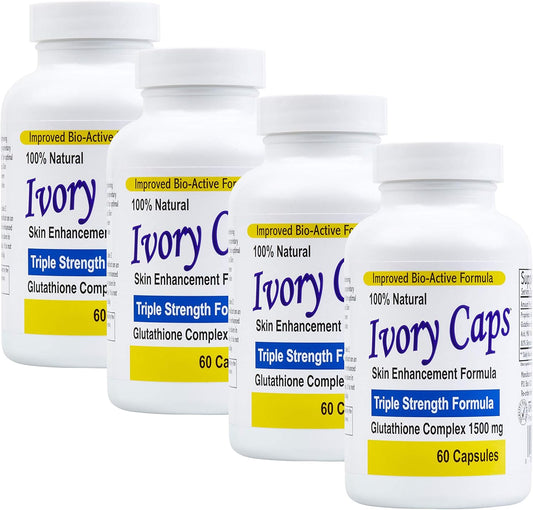 4-Pack Ivory Caps Maximum Potency 1500 mg Glutathione Skin Whitening Complex