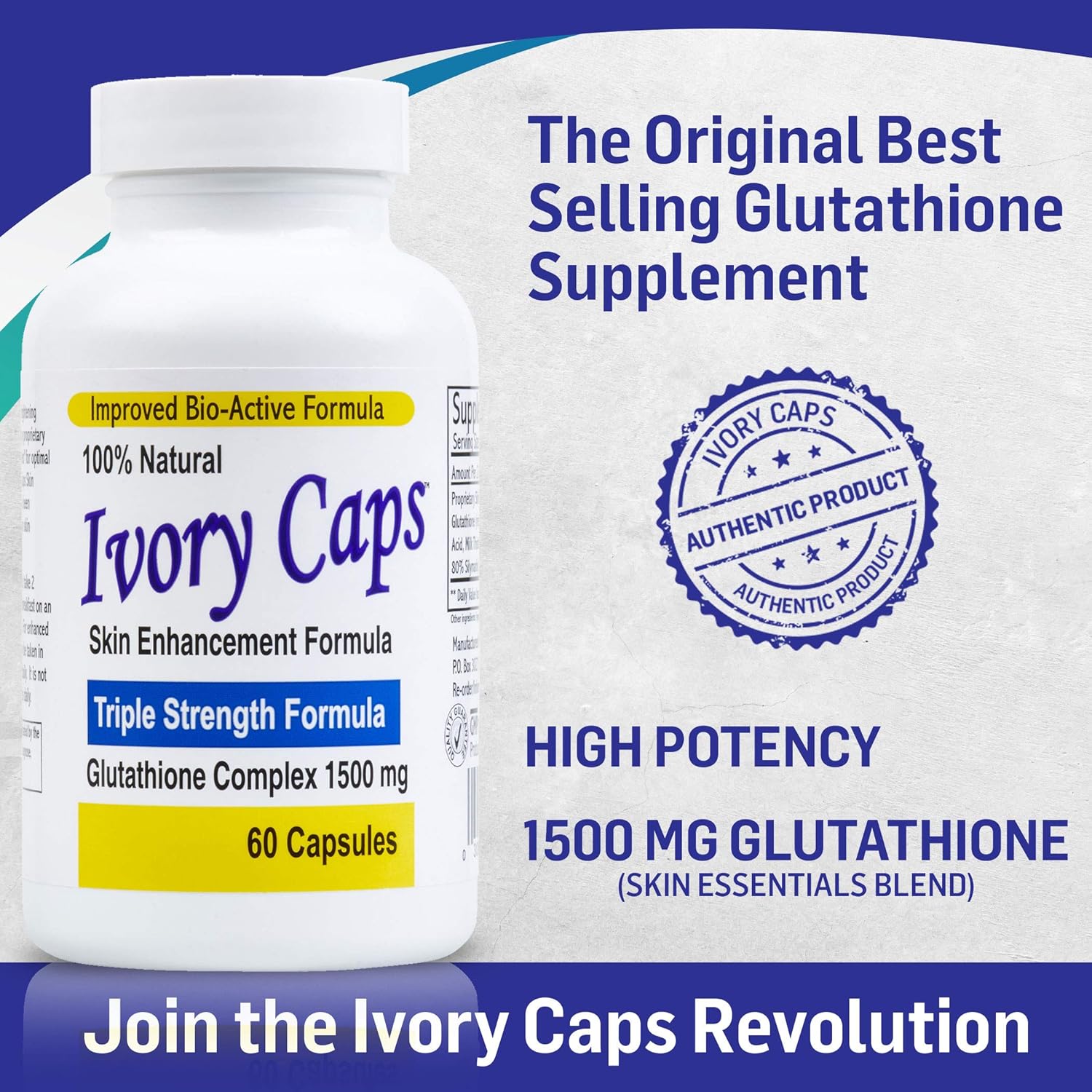 4-Pack Ivory Caps Maximum Potency 1500 mg Glutathione Skin Whitening Complex
