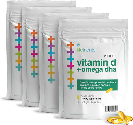 4-Pack Lifetrients Premium Omega-3 Fish Oil & Vitamin D3 Softgel Capsules - Zesty Lemon Flavor - Made in USA - Heart & Brain Health Support for Women and Men